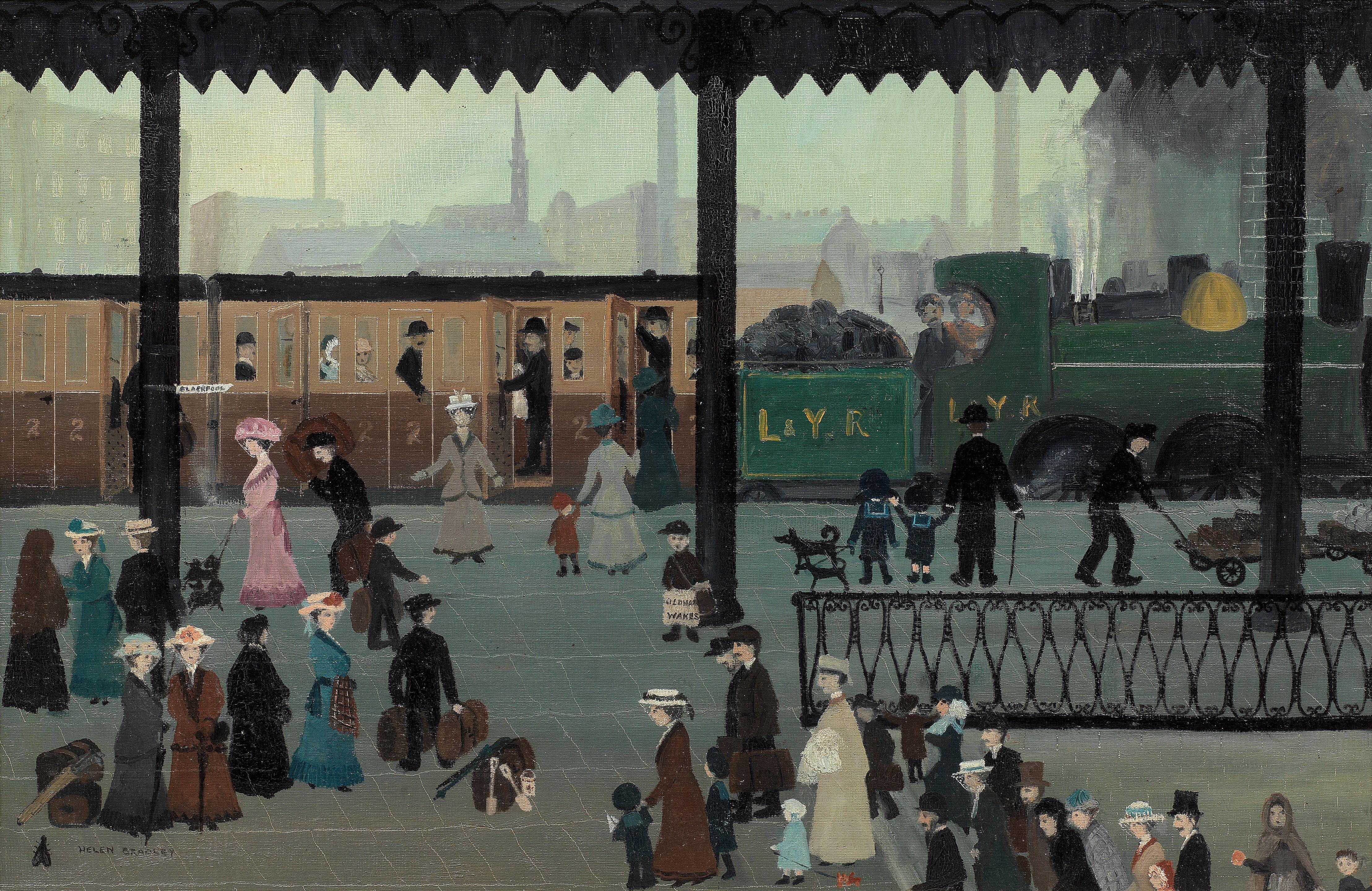 Helen Bradley - Mumps Station, Wakes Week 50.4 x 76.2 cm. (19 3/4 x 30 in.)