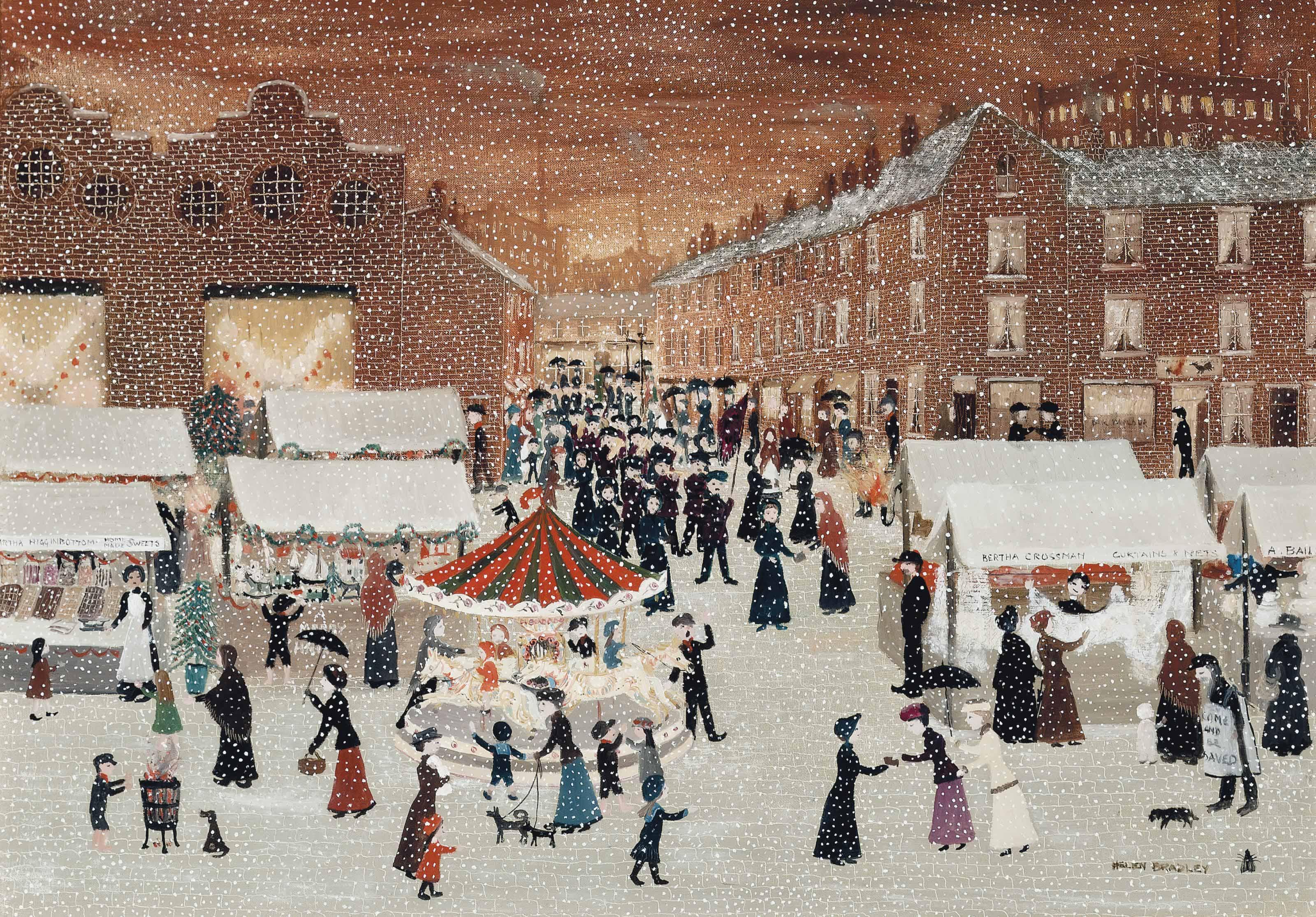 Helen Layfield Bradley - Oldham market in the snow on Christmas Eve