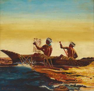 Helen Thomas Dranga - Marshall Islands Men in a Canoe Using a Navigation Chart
