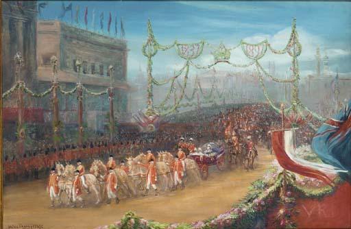 Helen Thornycroft - Queen Victoria\'s Diamond Jubilee procession passing over London Bridge