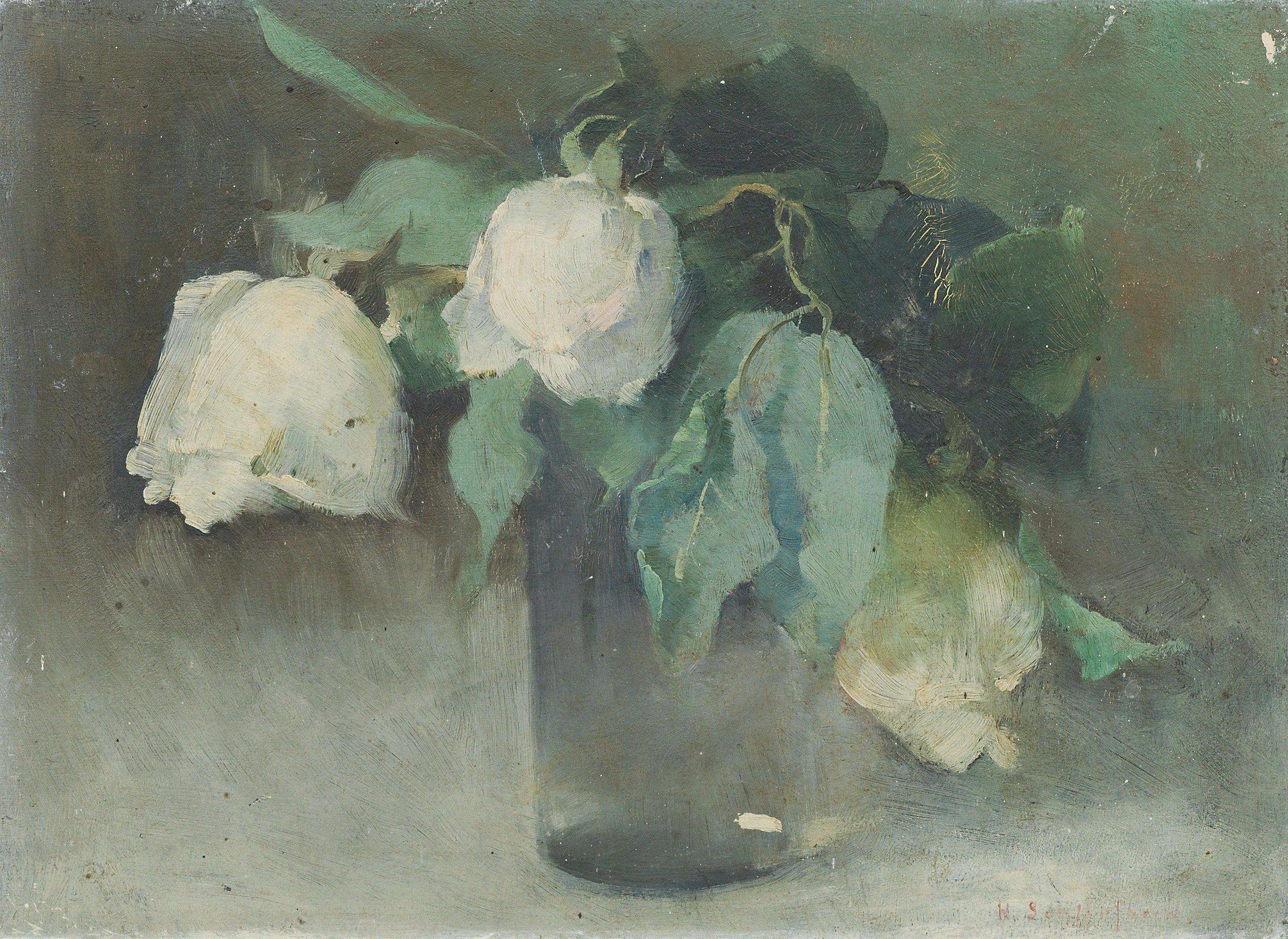 Helene Schjerfbeck - (White roses in a glass)
