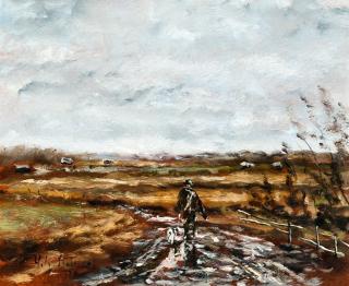 Helge Dahlman - Hunter With His Dog.