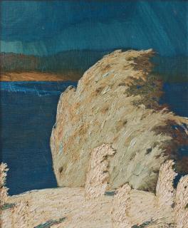 Helmer Osslund - Stormy landscape with a tree