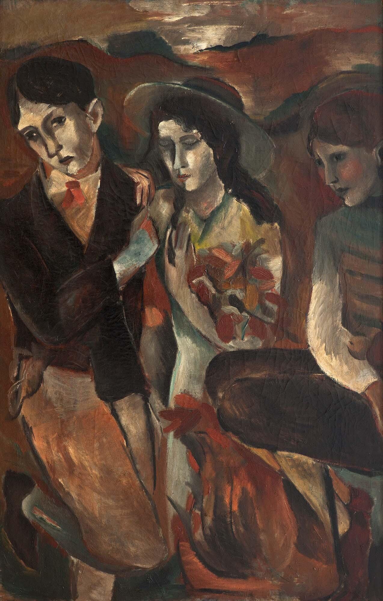 Helmut Kolle - Zwei Knaben und ein Mädchen in herbstlicher Landschaft.