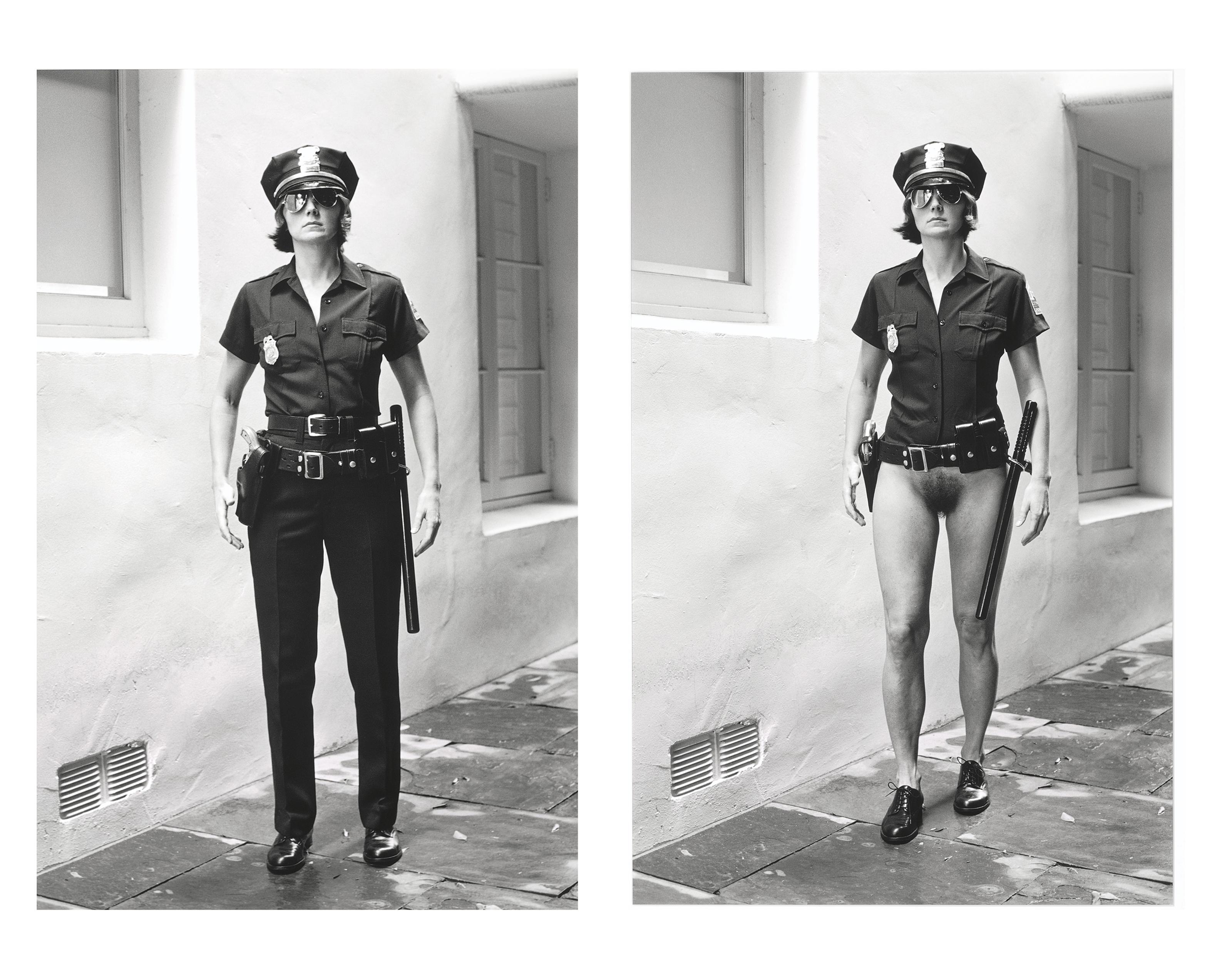 Helmut Newton - Evi as Cop, Half-Naked and Dressed, Beverly Hills, March, 1998