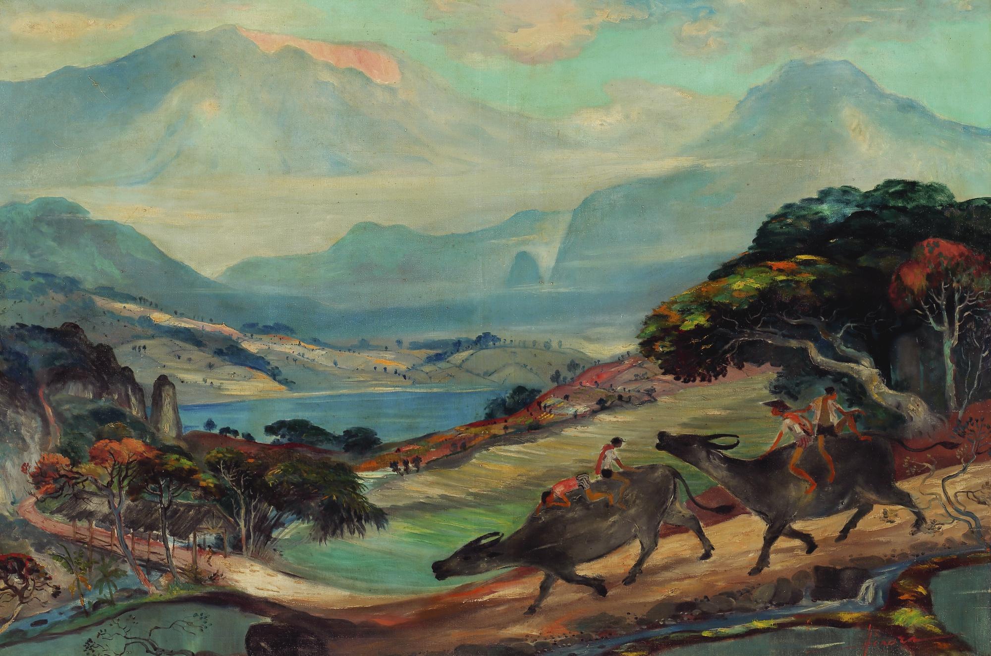 Hendra Gunawan - Landscape With Buffaloes