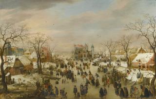 Hendrick Avercamp - A Panoramic Winter Landscape With A Multitude Of Figures On A Frozen River