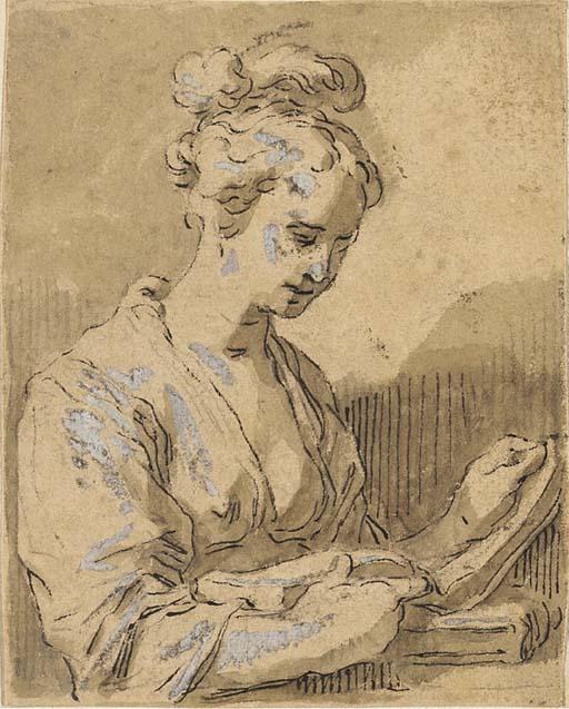 Hendrick Bloemaert - A girl, half-length, turned to the right reading from a book