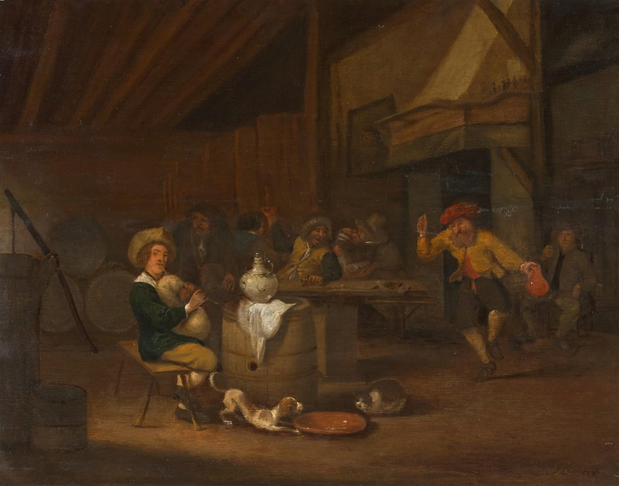 Hendrick Bogaert - A Tavern Interior With Peasants Gathered Around A Table