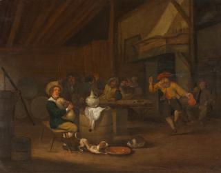 Hendrick Bogaert - A Tavern Interior With Peasants Gathered Around A Table