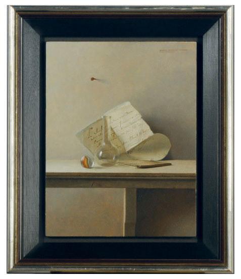 Hendrick Brandtsoen - Still life of a glass beaker and a letter on a ledge