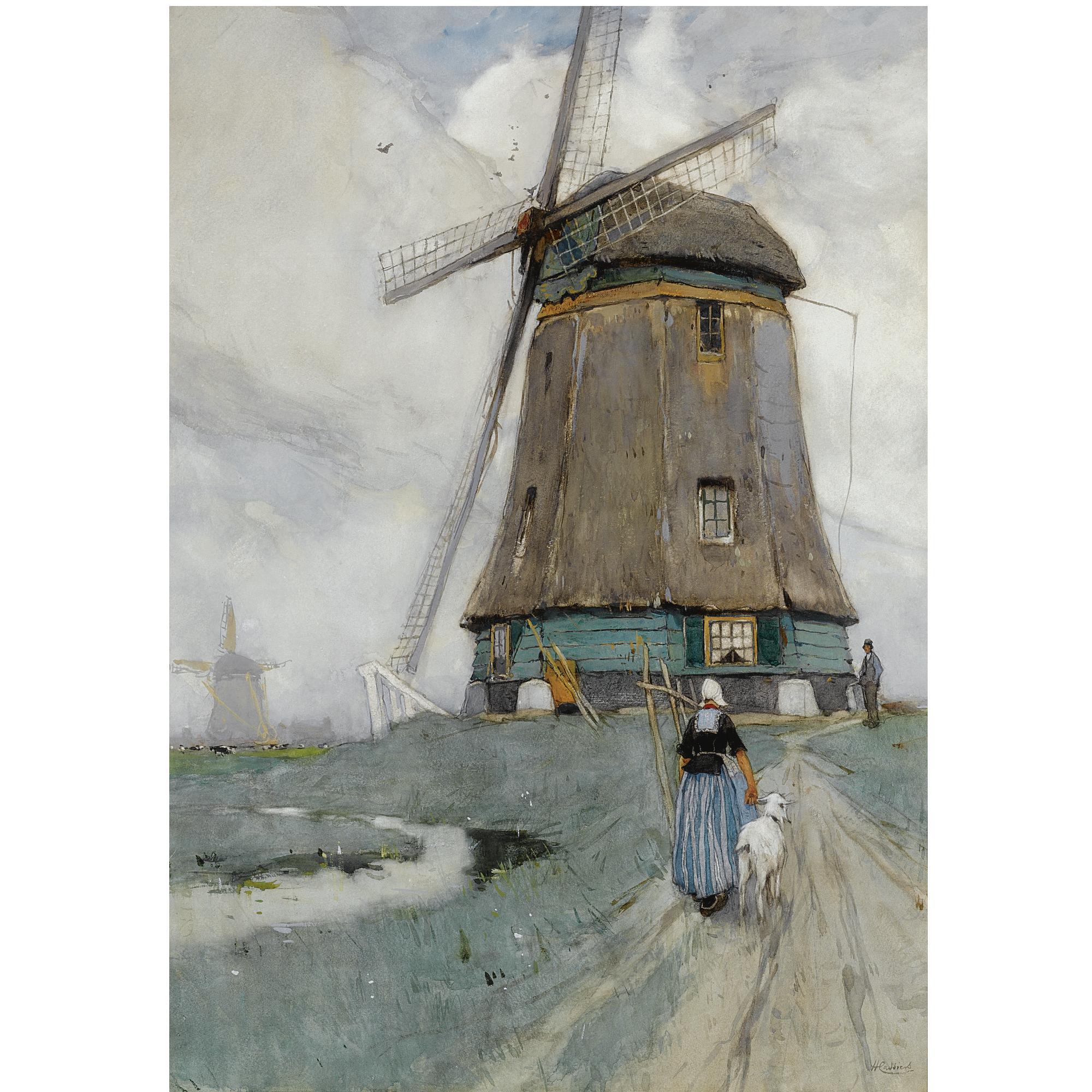 Hendrick Cassiers - Belgian A Windmill Near Volendam