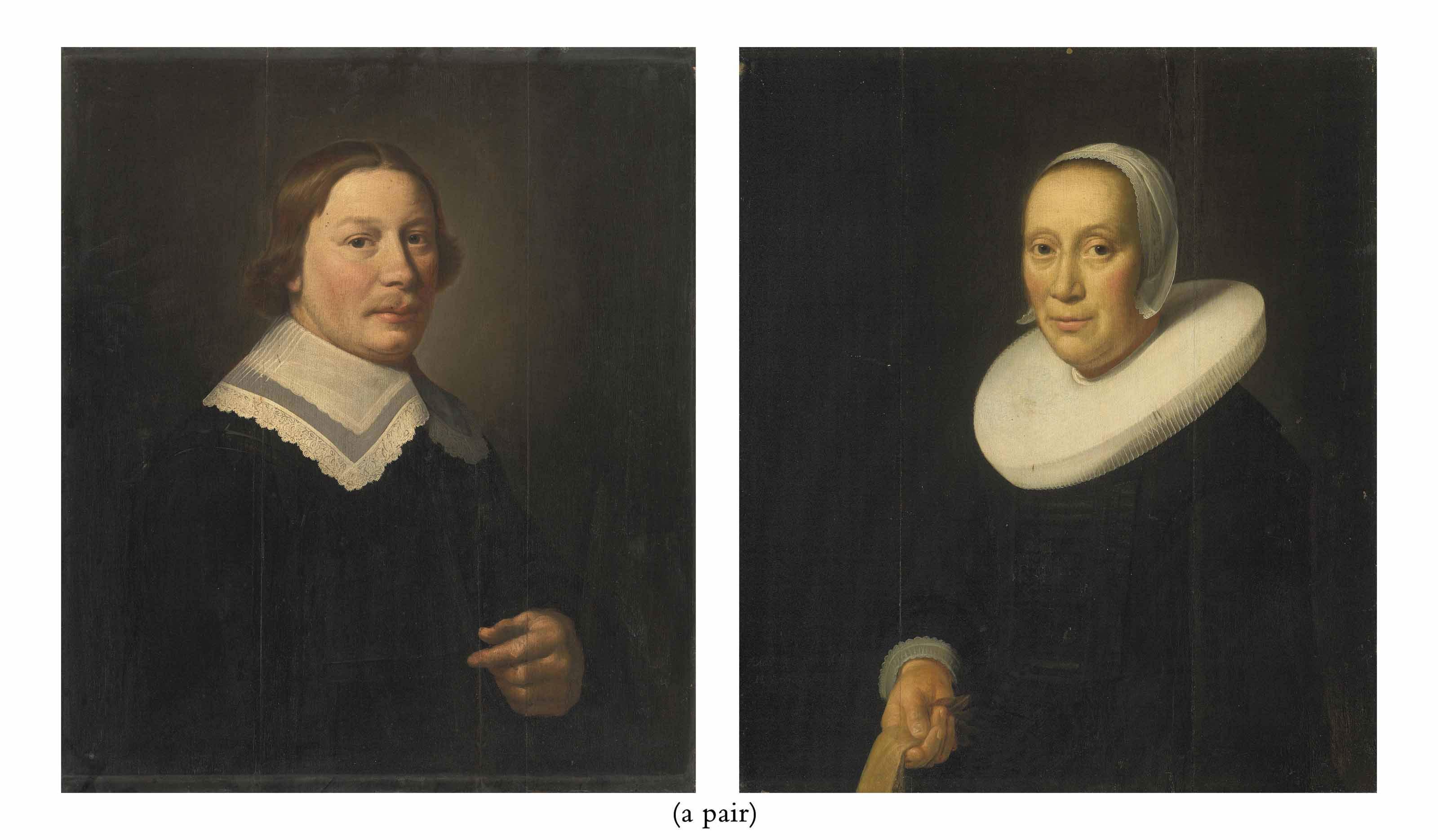 Hendrick Cornelisz. van Vliet - Portrait of a gentleman, half-length, in black with a white collar; and Portrait of a lady, half-length, in black with a white collar and bonnet