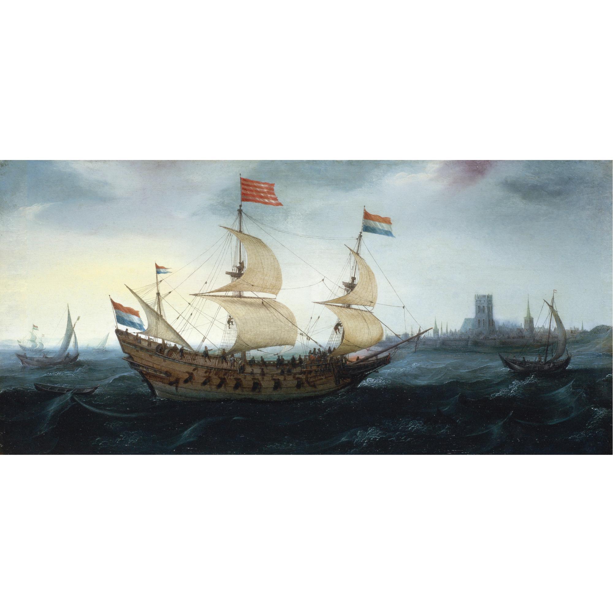Hendrick Cornelisz. Vroom - A Dutch Two-Master In A Stiff Breeze Before A Dutch Coastal Town, Possibly Den Briel