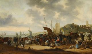 Hendrick de Meijer - Küstenlandschaft mit Fischverkäufern