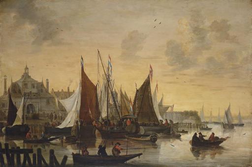 Hendrick De Meijer - View Of The Oude Hoofdpoort, Rotterdam, With Sportsmen Shooting Duck In The Foreground