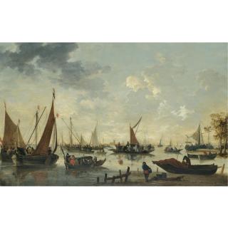 Hendrick de Meyer - Boats And Ships On The River Maas, The Grote Kerk And Dordrecht In The Distance