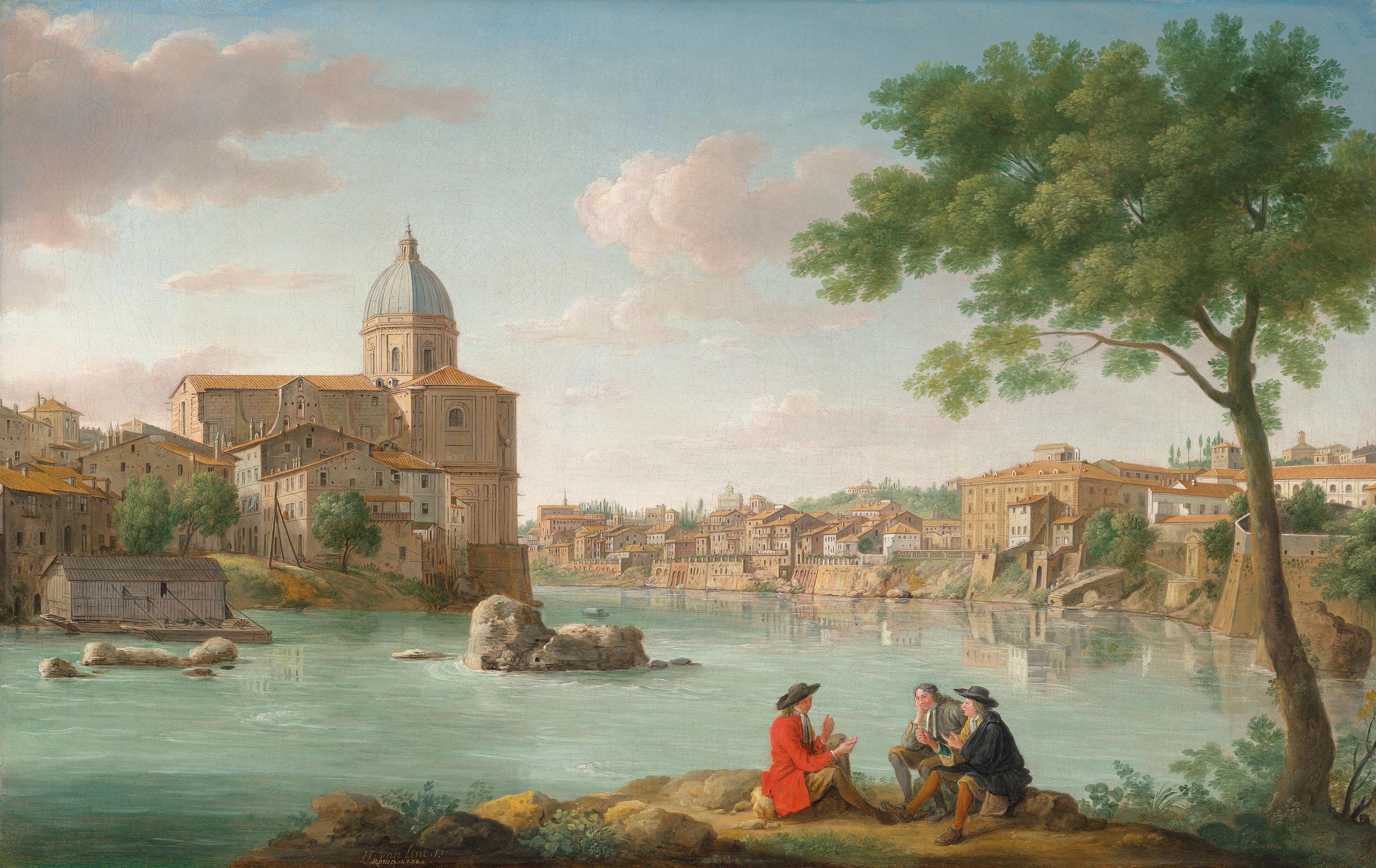 Hendrick Frans Van Lint, Lo Studio - The Church of San Giovanni dei Fiorentini, on the Tiber, Rome