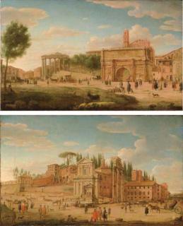 Hendrick Frans van Lint - Roma, Veduta Del Foro Romano Con L\'Arco di Settimio Severo E La Torre Del Campidoglio; Roma, Veduta Del Foro Boario Verso S. Maria Liberatrice