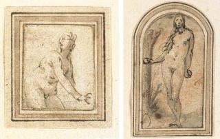 Hendrick Goltzius - A female nude, three-quarter-length, gesturing to the left; and A study of Eve
