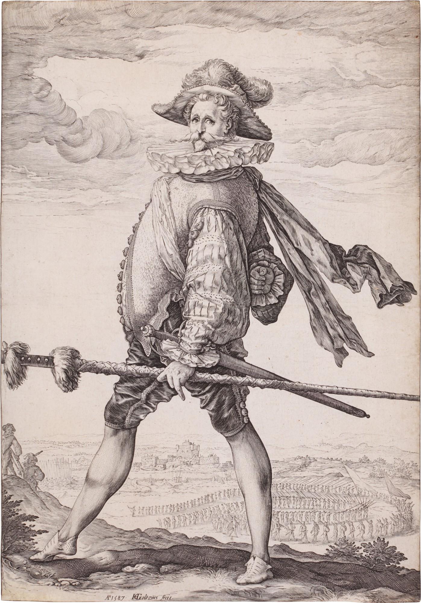 Hendrick Goltzius - Captain of the Infantry Marching to the Left (Bartsch 126; Hollstein 254; Strauss 252)
