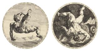 Hendrick Goltzius - Icarus & Tantalus, from: The Four Disgracers (B. 258-9; Holl. 306-7; Strauss 257-8)