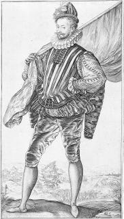 Hendrick Goltzius - Stehender Fahnenträger, nach links gewandt.