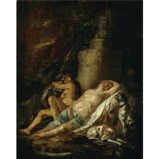 Hendrick Heerschop - Diana And Her Nymphs Resting After The Hunt, Spied On By A Satyr