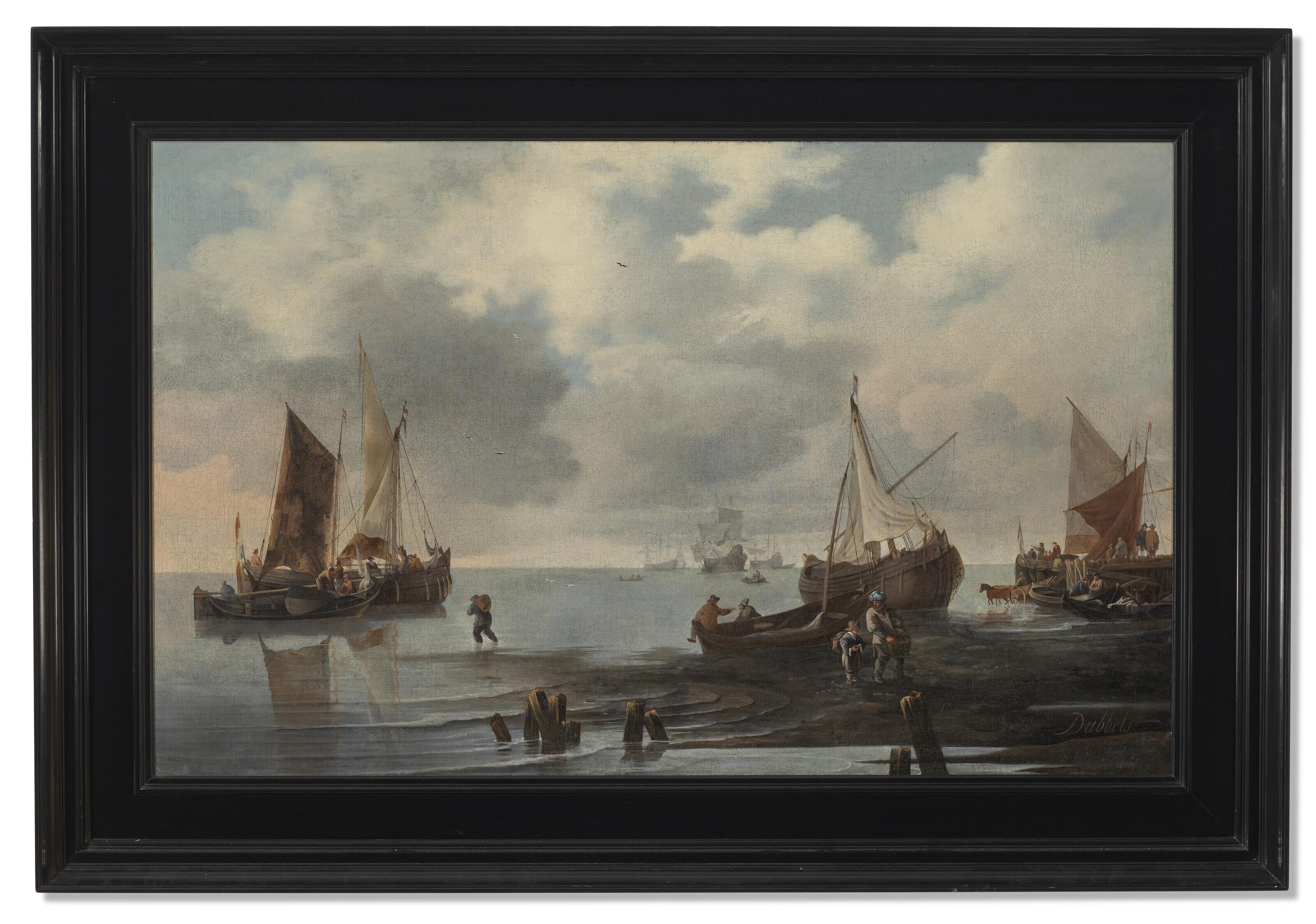 Hendrick Jacobsz. Dubbels - A Calm With Ships And Fishermen Along The Shore