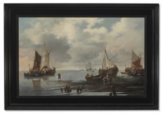 Hendrick Jacobsz. Dubbels - A Calm With Ships And Fishermen Along The Shore
