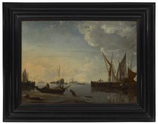 Hendrick Jacobsz. Dubbels - Ships in a calm at sunset