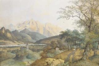 Hendrick-Johannes Knip - Vue du Mont-Blanc depuis Sallanches, avec l\'Arve