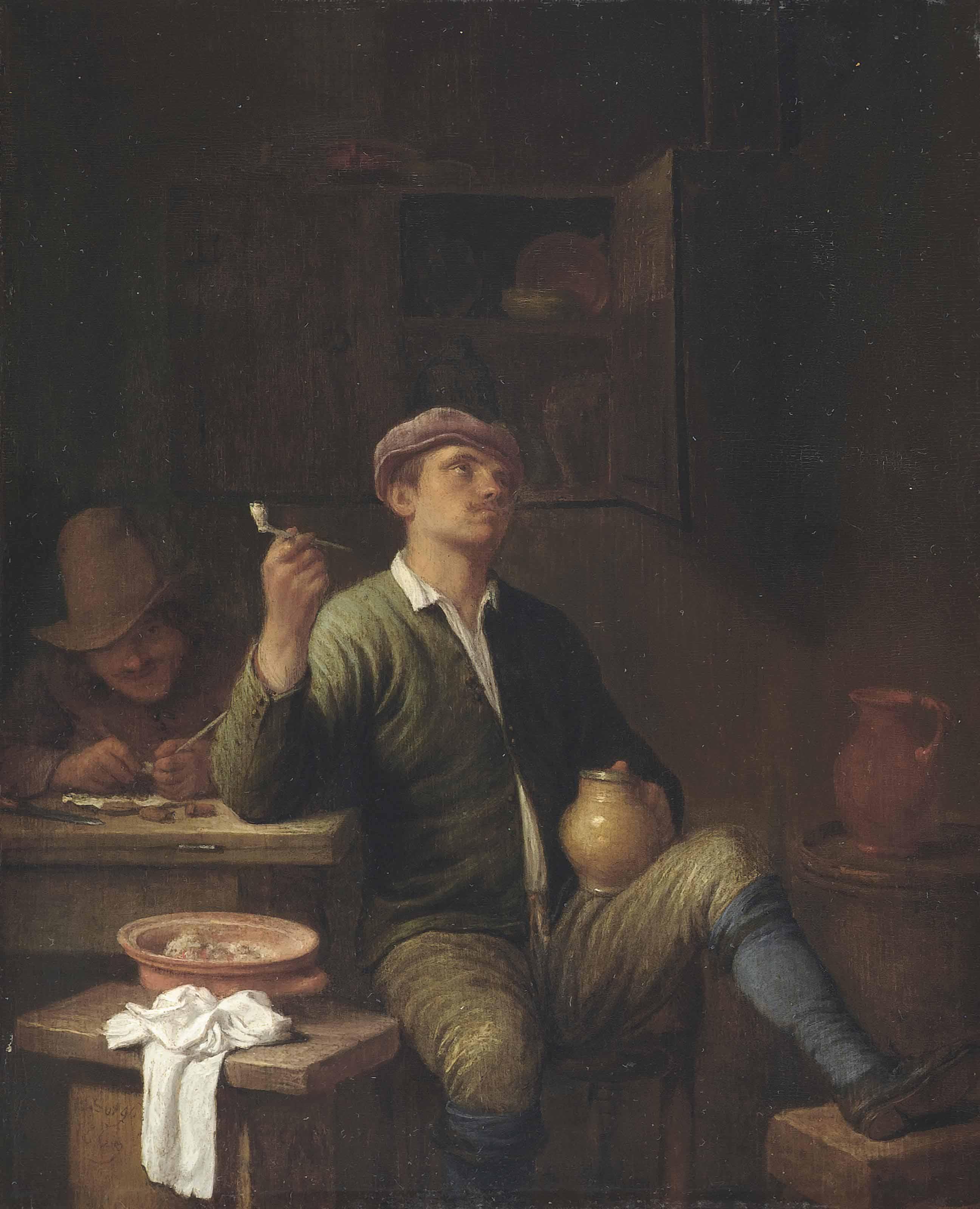 Hendrick Martensz. Sorgh - A man smoking and drinking in a tavern