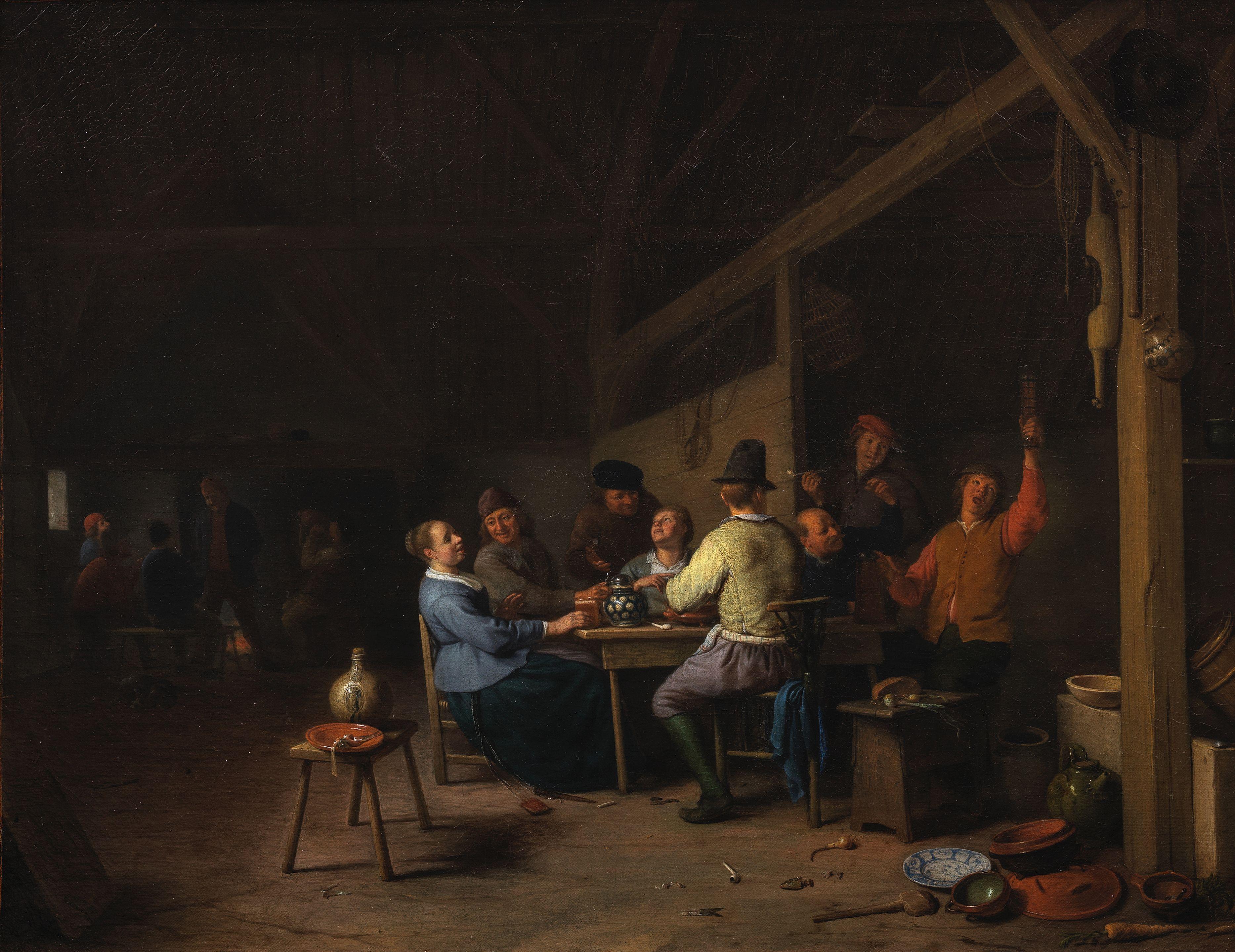 Hendrick Martensz. Sorgh - A tavern interior with peasants drinking and smoking