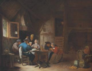 Hendrick Martensz. Sorgh - An Interior With Peasants Seated Around A Table Playing Cards