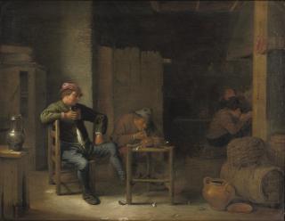 Hendrick Martensz. Sorgh - Boors drinking and smoking in a tavern