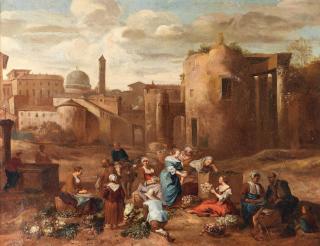 Hendrick Mommers - Figures Selling Produce Outside A Town