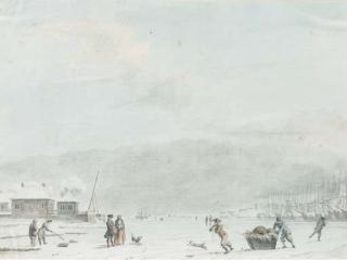 Hendrick Pothoven - An Extensive Landscape With Figures Fishing And Skating On The Ice By A Frozen Port
