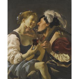 Hendrick Terbrugghen - A Luteplayer Carousing With A Young Woman Holding A Roemer