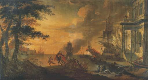 Hendrick van Minderhout - Une caravane dans un port de fantaisie