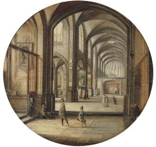 Hendrick van Steenwijck II - The interior of a cathedral with gentlemen and beggars