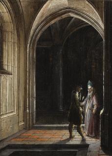 Hendrick Van Steenwijck The Younger - Two Figures In A Gothic Interior