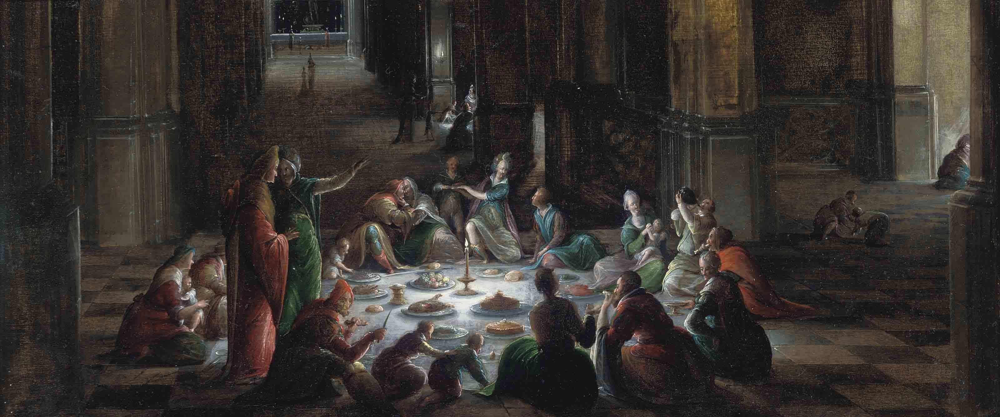 Hendrick van Steenwijk II - A nocturnal feast in a church interior