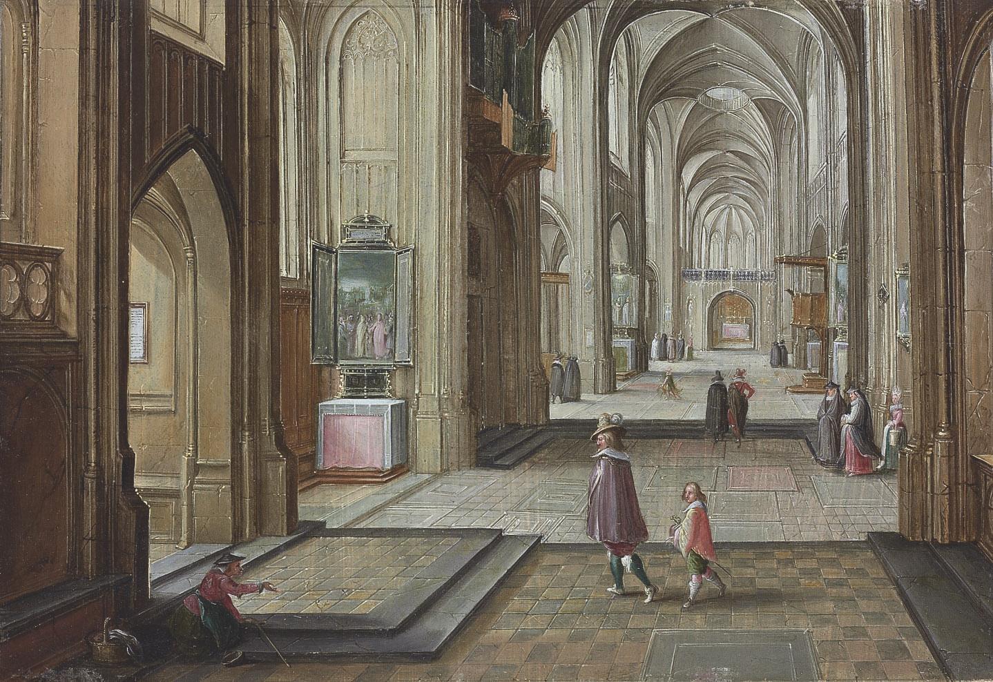 Hendrick van Steenwijk - The interior of a gothic cathedral, with elegant figures