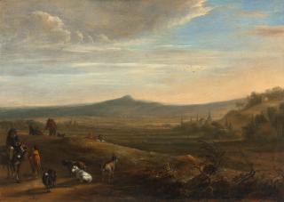 Hendrick Verschuring I - Weite Landschaft mit Schäfern im Abendlicht