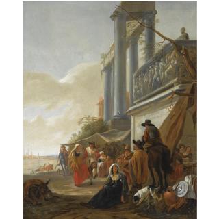 Hendrick Verschuring - An Italianate Street Scene With Peasants Dancing Near A Classical Ruin