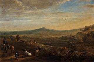 Hendrick Verschuring - Figures and cattle in an open landscape