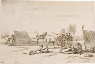 Hendrick Verschuring - Figures and horses before tents