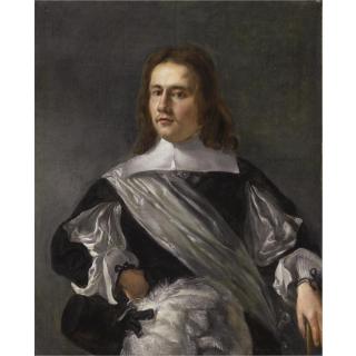 Hendrick Verschuring - Portrait Of A Young Man, Half Length, Wearing A Black Costume With Flat Collar And A White Chemise, And A White Satin Sash