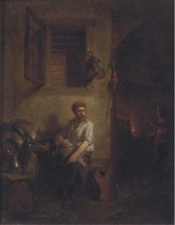 Hendricus Johannes Scheeres - Polishing Armour At The Blacksmith\'S Forge